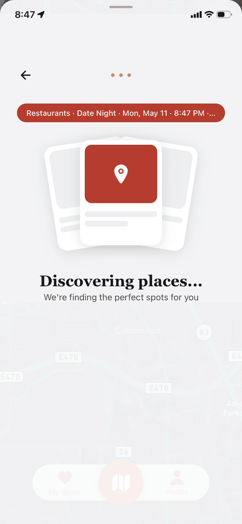 Perfect Plan discovering places: “We're finding the perfect spots for you”
